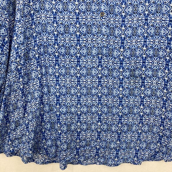 Grand & Green size 1X Blue V Neck Abstract Pattern Ultra Soft Blouse Office - Picture 5 of 12